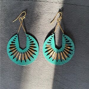 Textured metal Teal and Gold Earrings